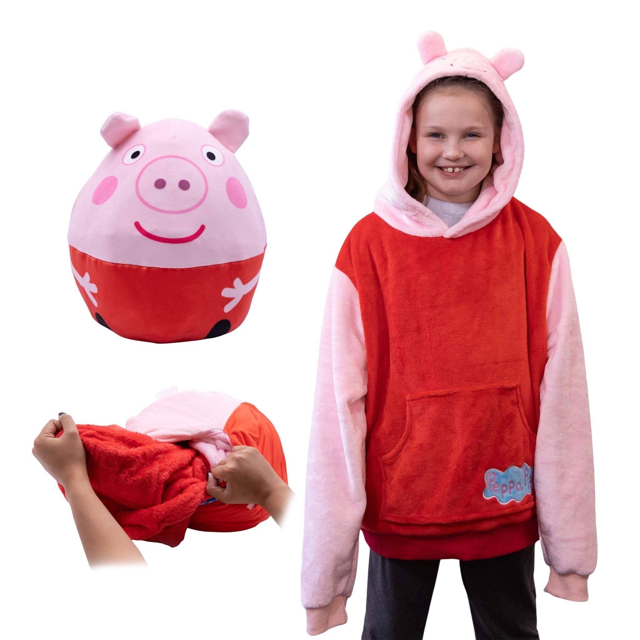 Hasbro Peppa Pig Wearable Blanket Hoodie Snugible Pillow by Plushible - Oversized Long Sleeve Sweatshirt with Front Pocket, Cozy Gifts for Kids Girls Boys