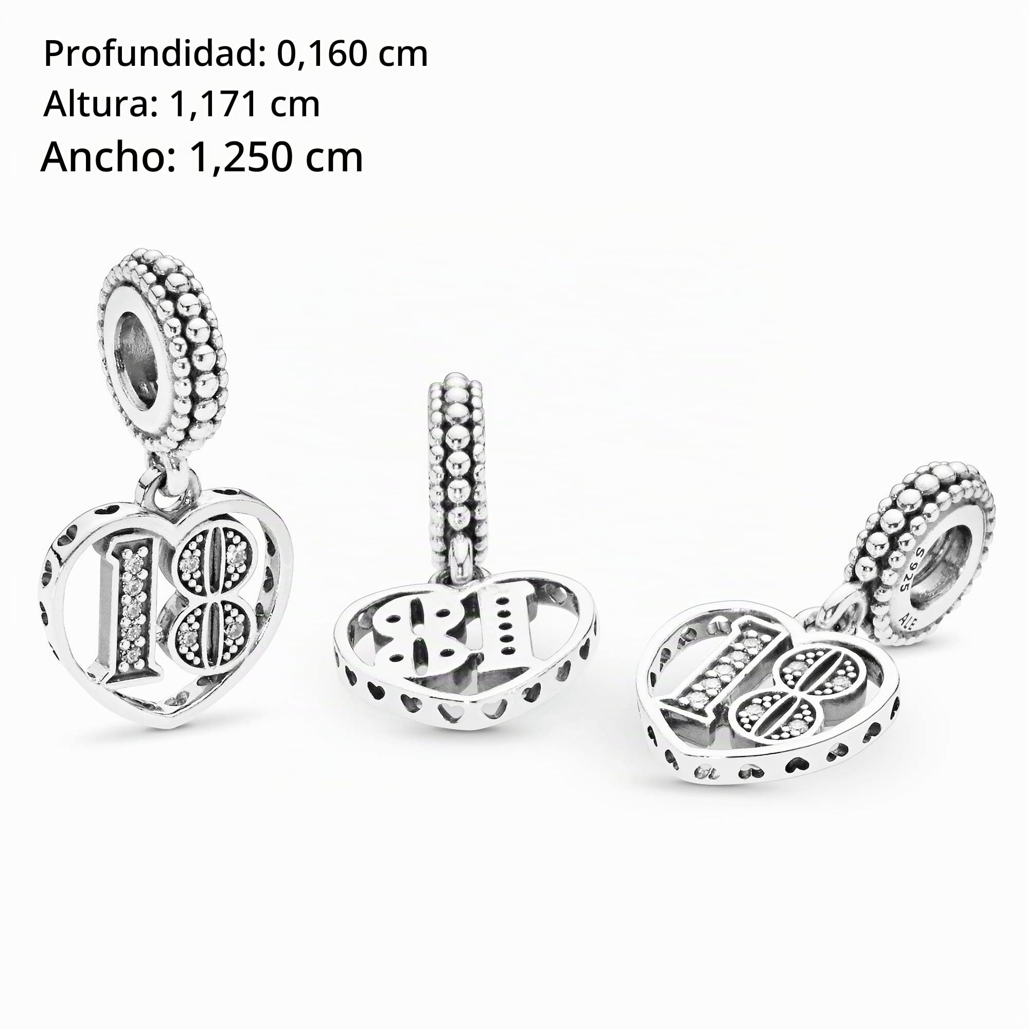 Pandora Jewelry - Abalorio de circonita cúbica de 18 años de amor en plata de ley