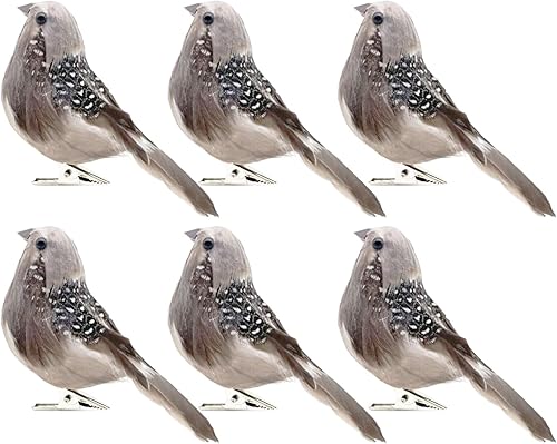 LWINGFLYER 6 piezas de espuma artificial de simulación de pájaro gorrión adornos con clip en pájaros decorativos con plumas para decoración de árbol