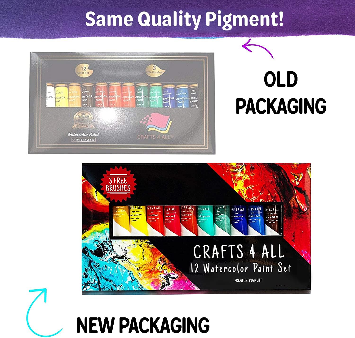 Crafts 4 All Watercolor Paint Set - 12/24 Pack for Artists & Beginners, 12ml Tubes with Bonus Brushes