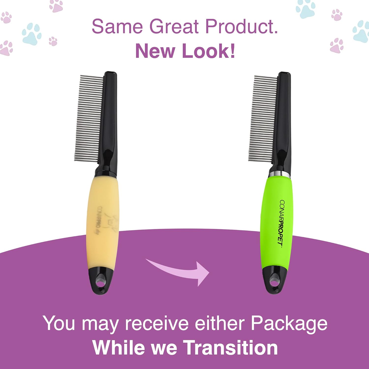 CONAIRPRO dog & cat Pet brush for Flea and Tick Removal, 1/2" Stainless Steel Comb with Memory Grip Handle