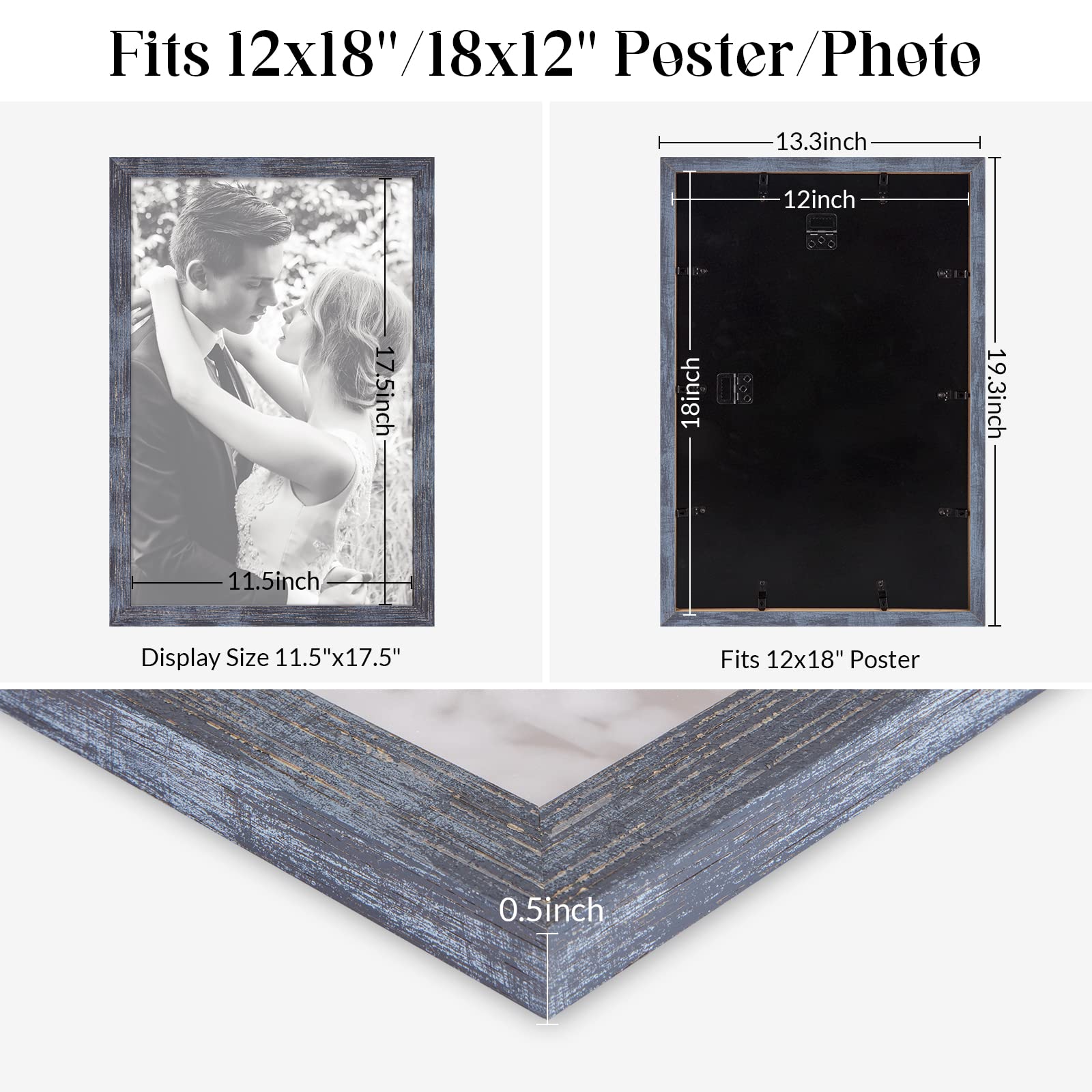 Amazon.com - 12x18 Blue Picture Frame, Rustic 18x12in Poster frame, Retro  Navy Blue 12 by 18 Canvas Frame, Large Gallery Family Concert Portrait  Photo Frame, AnniversaryBirthdayWeddingThank youChristmas Gift