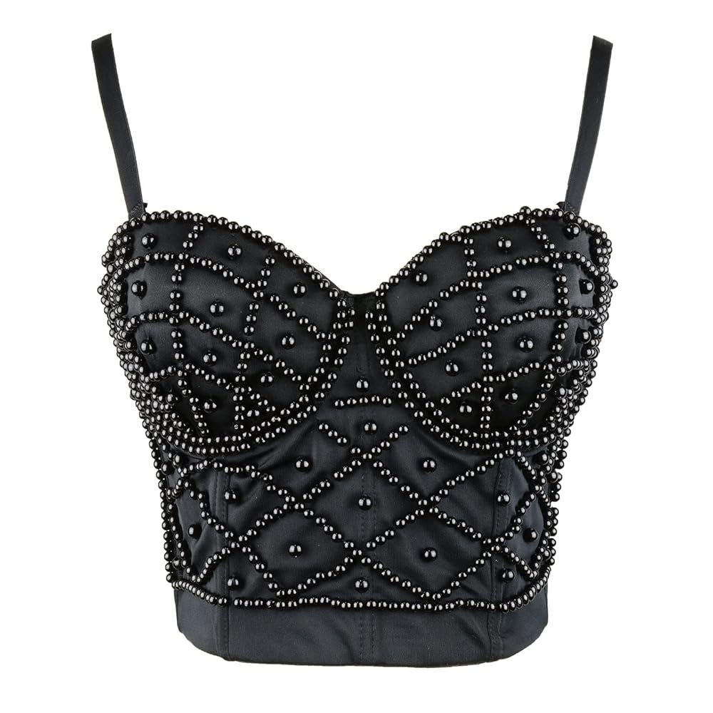 Amazon.com: ELLACCI Sexy Pearls Beaded Bustier Corset Crop