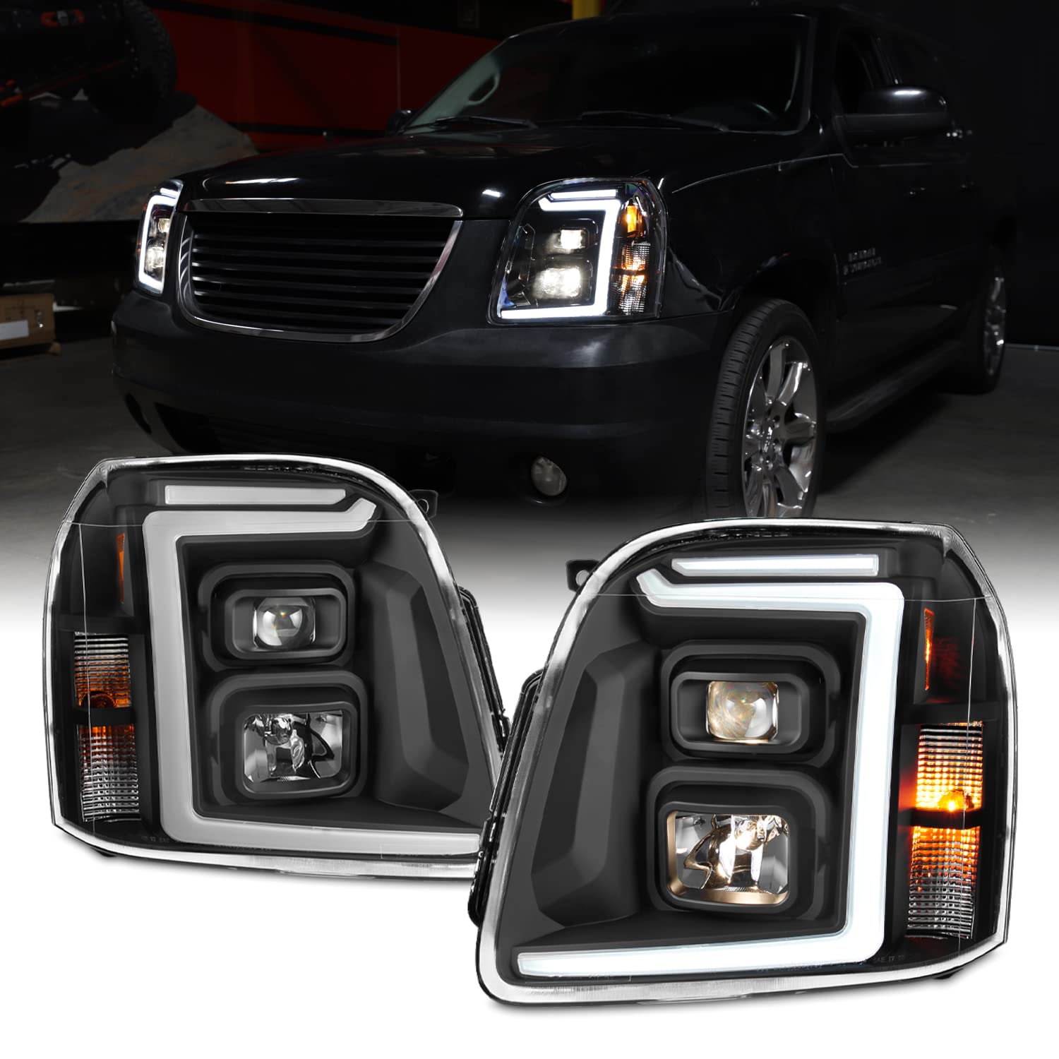 AKKON LED C‑Tube DRL Projector Headlights