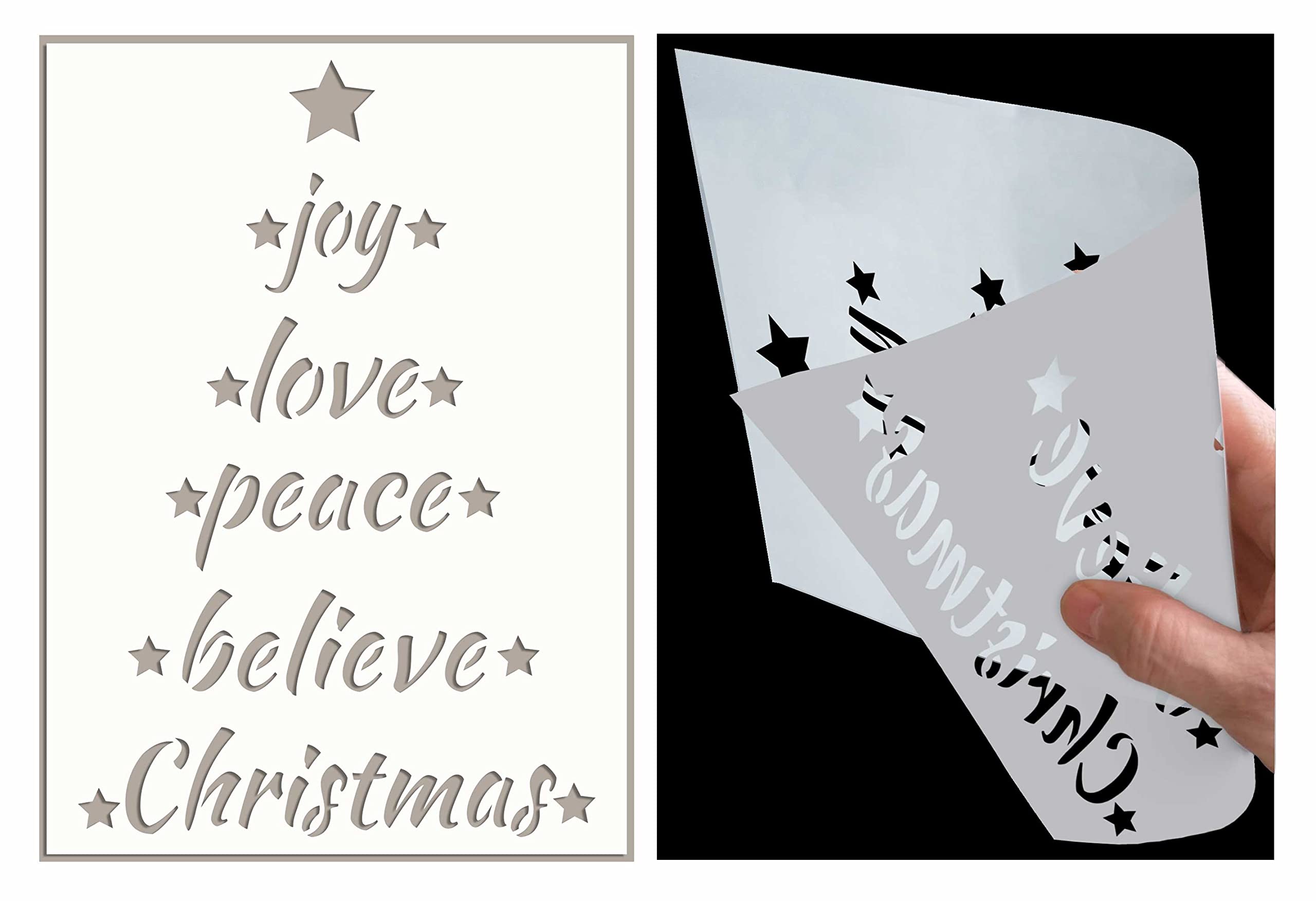 ED Laser Studio Christmas Stencil Tree Joy Love Peace Painting Walls Furniture Wooden Box Crafts Sign Card Making - Reusable Template CH39