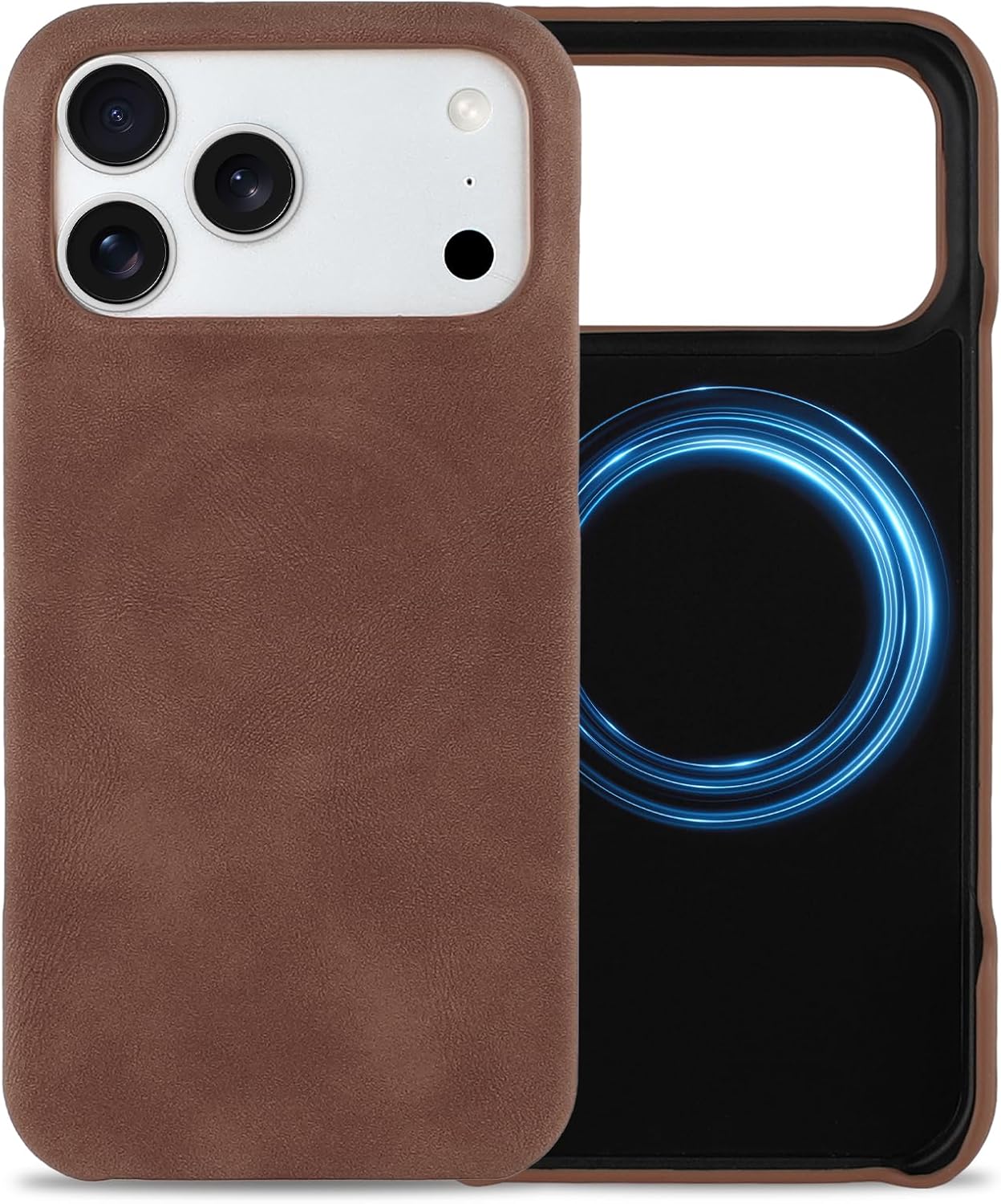 SOKAD Leather Case for iPhone 17 Pro Max Compatible with Magsafe, Vintage Elegant Design for Men Women, Thin Slim Half-Wrap Anti-Slip Protective Phone Case for iPhone 17 Pro Max 6.9", Brown