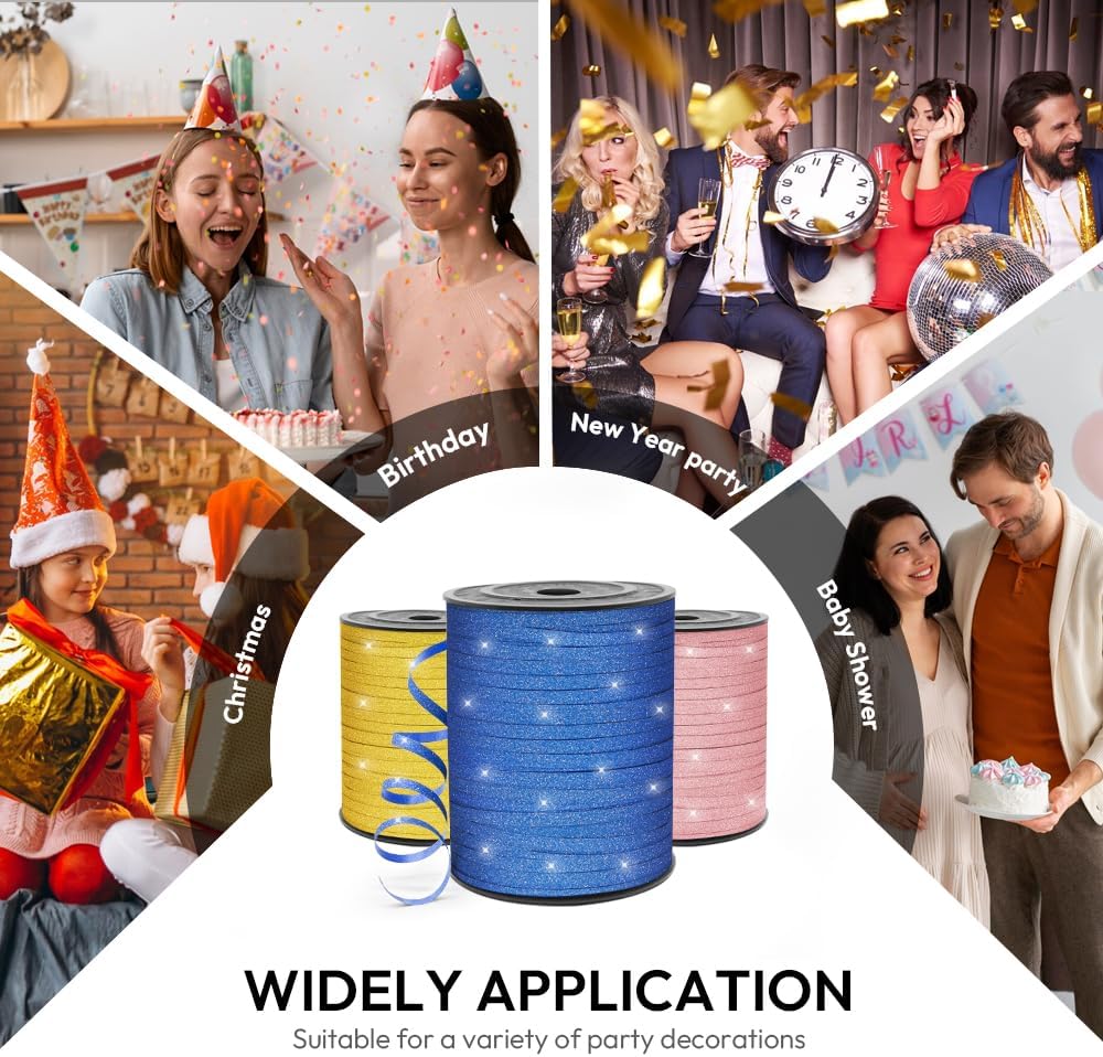 500 Yards Curling Ribbon for Gift Wrapping, 3/16" Balloon String for Christmas Valentine Birthday Wedding Party Festival Decoration, Crafts, Flower Bouquet(Glitter Red) - Image 3