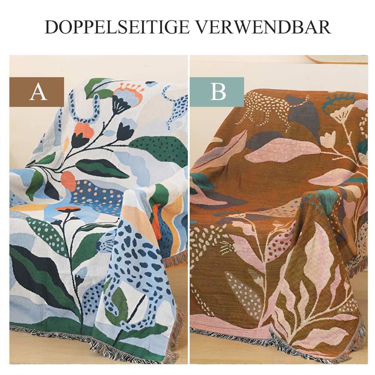 LumiSyne Doppelseitige Baumwolle Gewebt Decke Überwurf Mit Quaste Dschungel Böhmische Stil Wandteppich Kuscheldecke Dekorative Decke Für Bett Couch Sessel Camping Decken Tischdecke Teppich 160x130cm