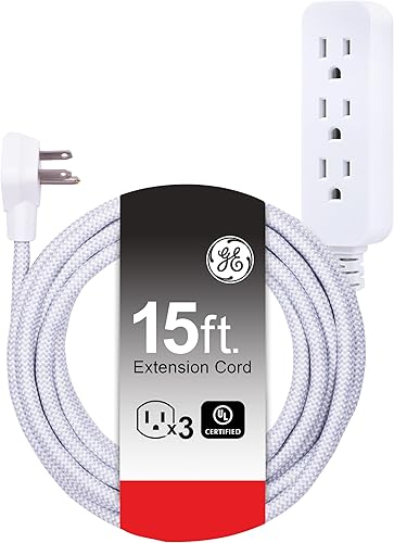GE Designer - Cable de extensión con protección contra sobretensiones, cable de alimentación trenzado, 15 pies, 3 tomas de tierra negro