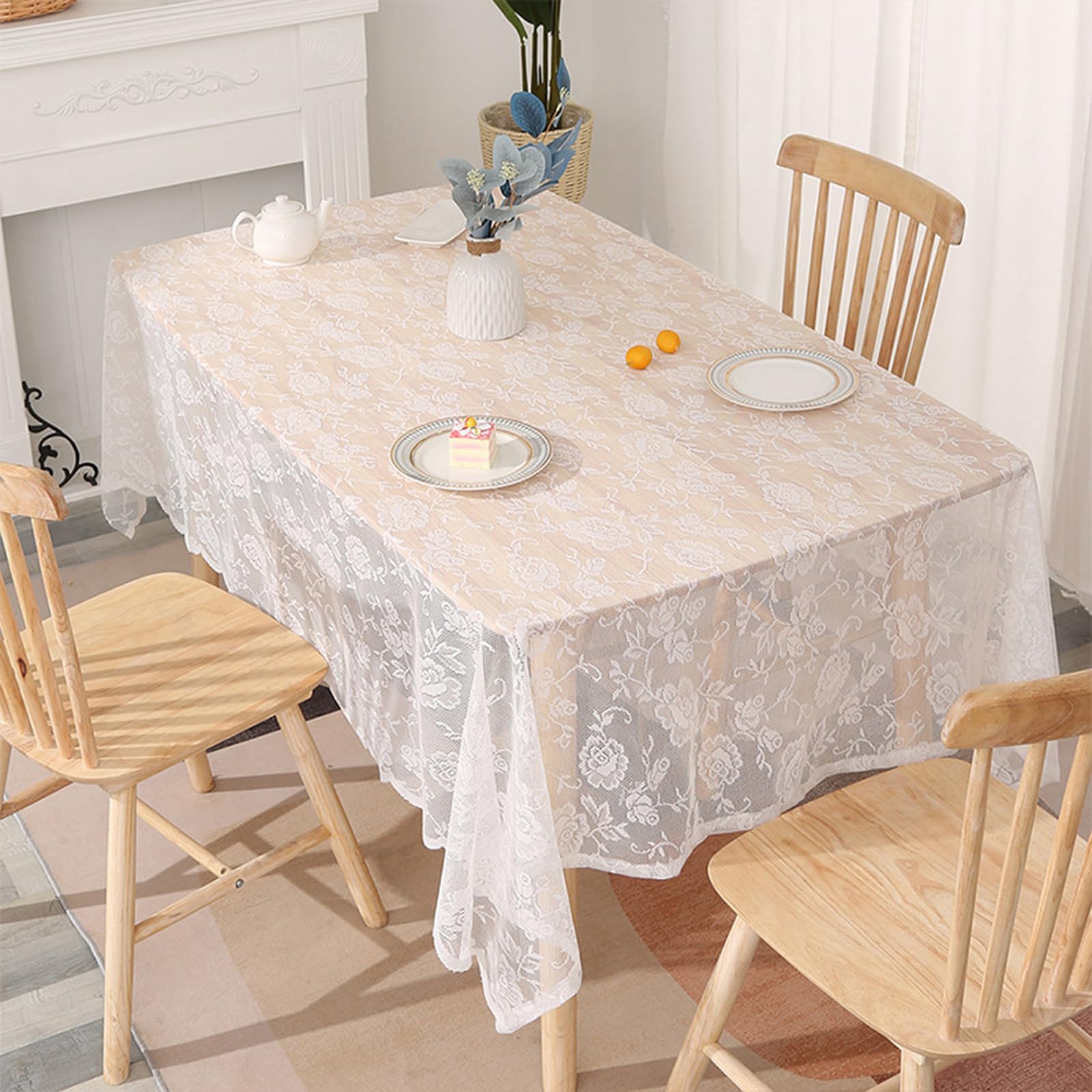 Amazon｜ホワイトレーステーブルクロス 長方形テーブル用 ヴィンテージ