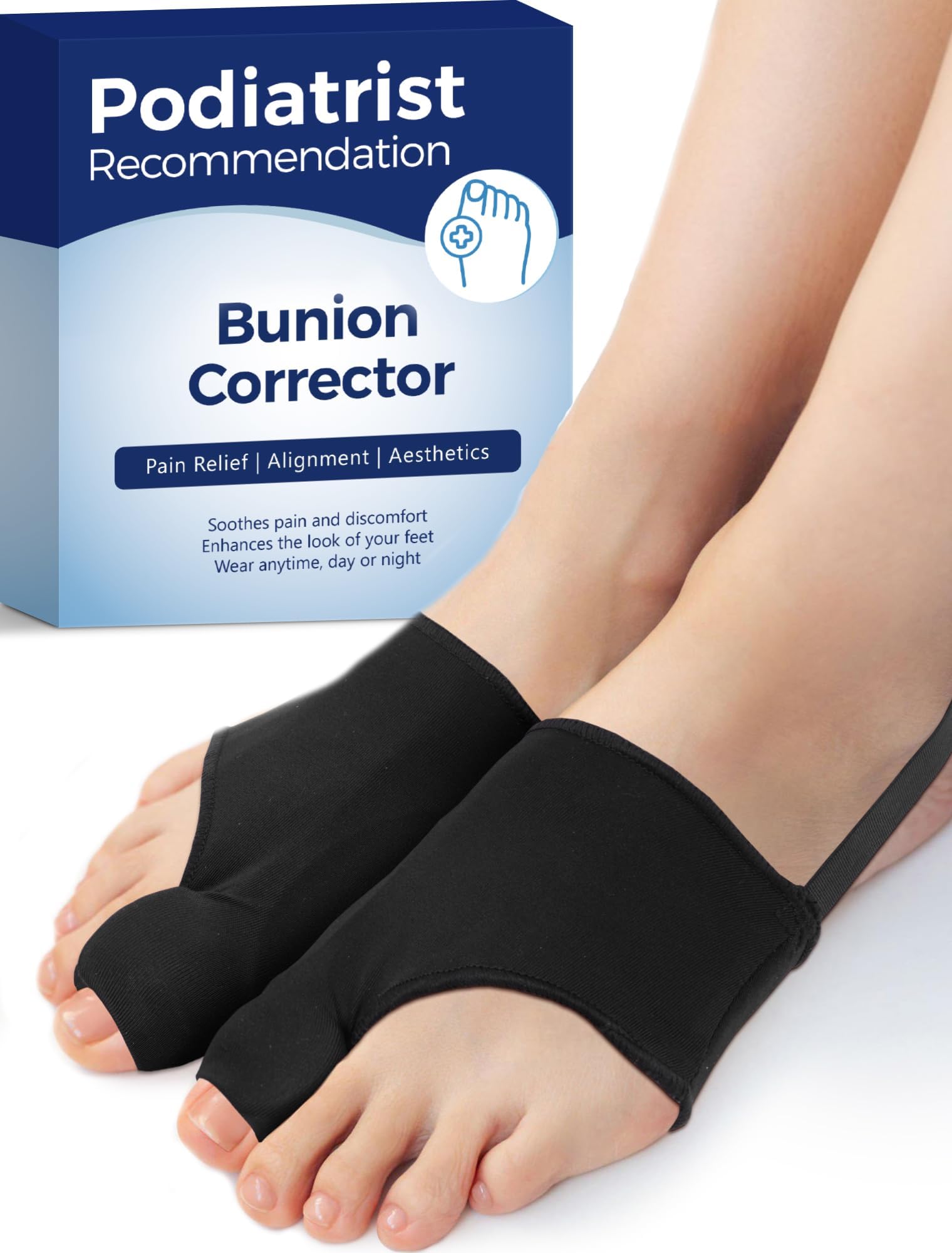 Habioer Hallux Valgus Bandage, Weich Silikon Gel Pad entzündeten Fußballen Fuß Zwei Zehenspreizer Separator Corrector （schwarz）