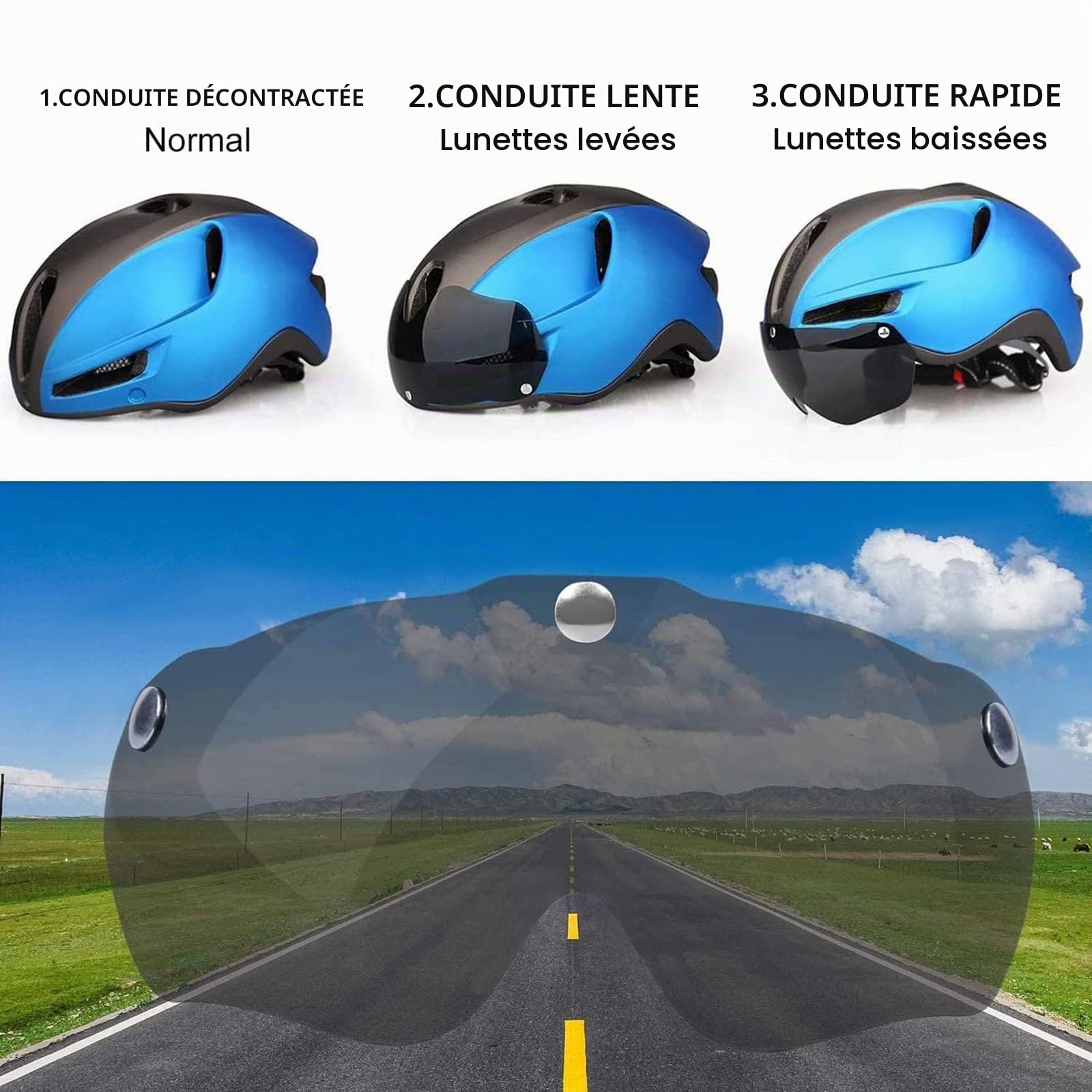 KINGLEAD Casque de vélo,Chargement USB de sécurité LED Light,Casque Velo,Lunettes Magnétiques Détachables Visière et Protection UV,Casque Adulte 57-62CM