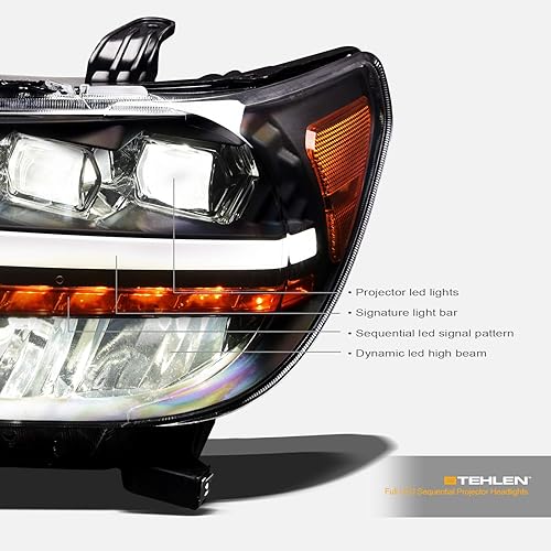 Miniatura 6 de Stehlen 642167819196 Compatible con 2007-2013 Toyota Tundra  2008-2017 Sequoia Faros de proyector cuádruple LED secuencial completo con señal ámbar