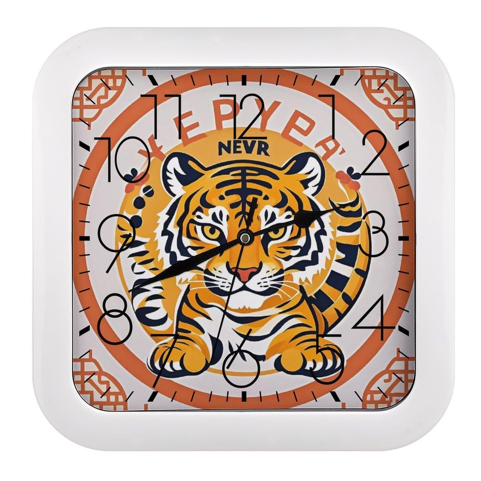 LZQPOEAS New Year Tiger Logo Design Wall Clock Fashionable Versatile Silent Wall Clock Simple Elegant Non Ticking Analog Clocks Easy to Install Square Modern Clocks for Home Decoration