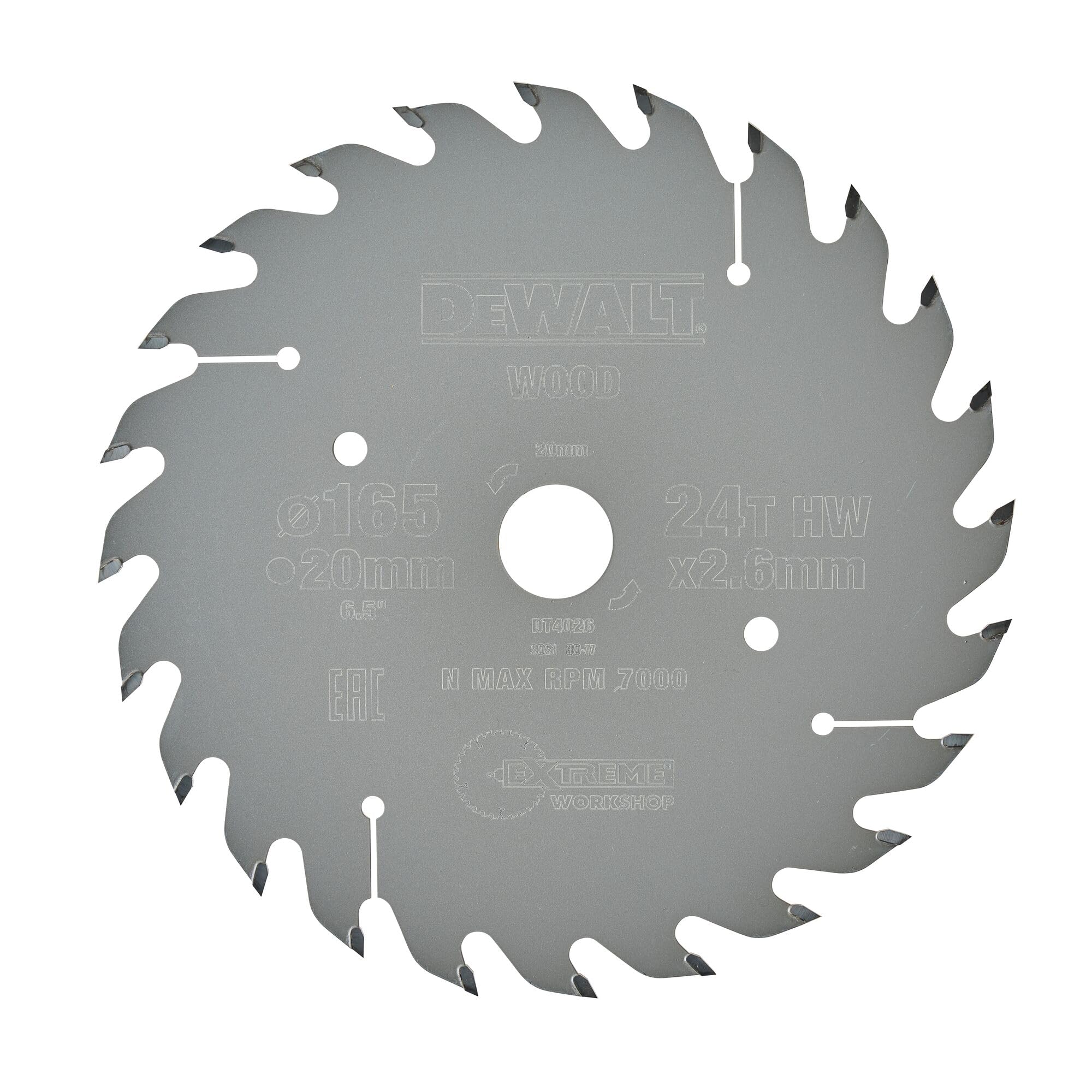 DeWalt, DT4026, QZ, Hoja para sierra circular portátil 165x20mm 24D
