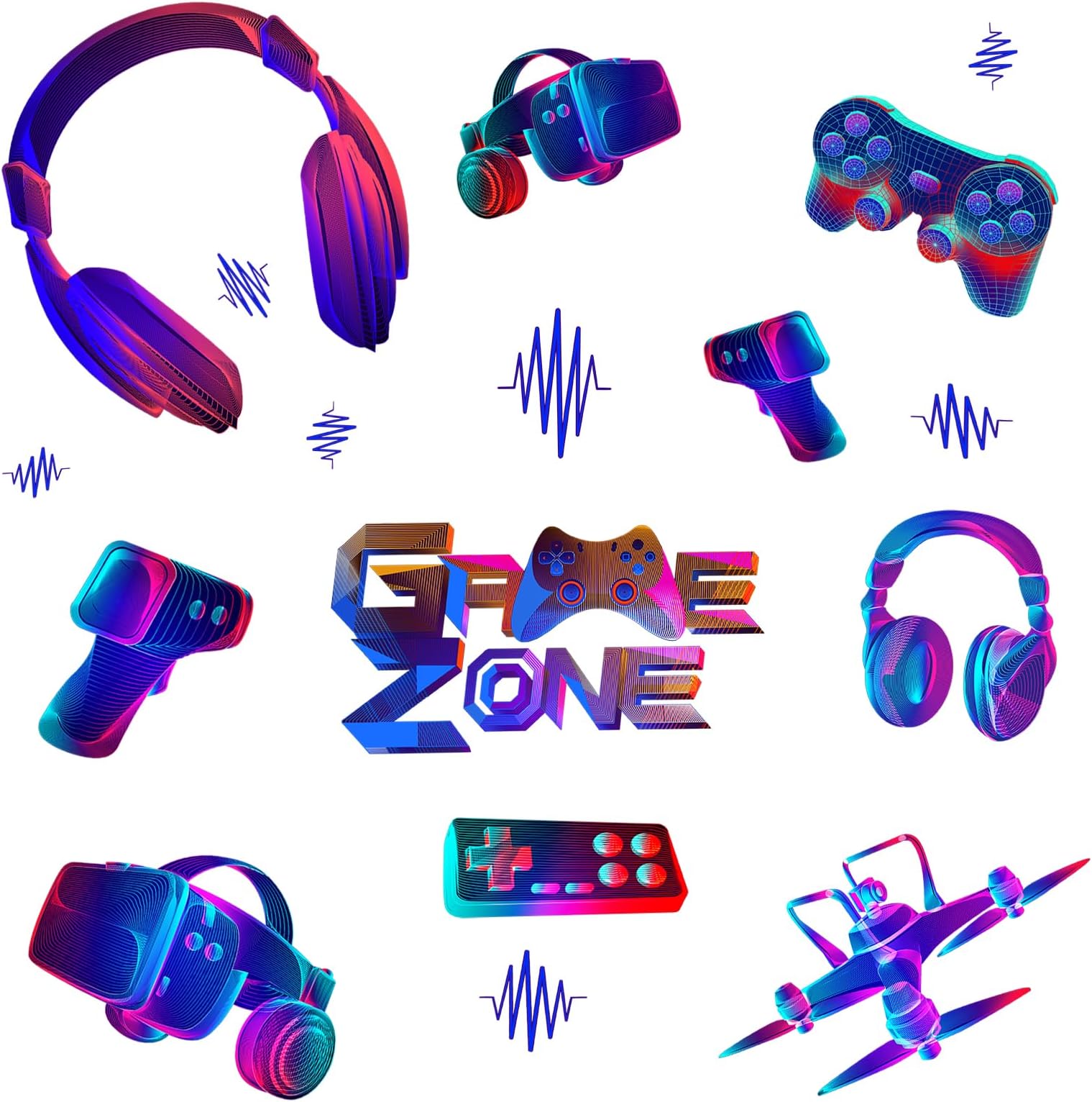 3D Glow in The Dark Game Wall Decal Gamer Boy Wall Stickers Video Game Controller Wall Decor for Boys Room Kids Bedroom Home Playroom Decoration