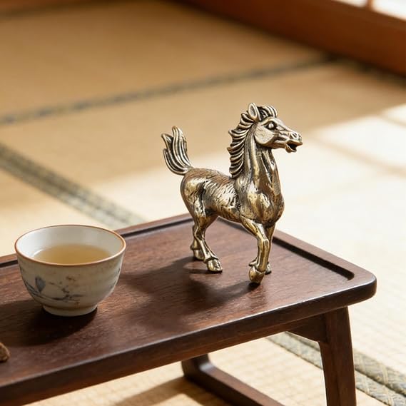 Horse Statue - Galloping Brass Vintage Collectibles - Mascot Horse Decor,for Home Living Room Bedside Bookshelf Shop School Offices Cafes Bookstores Display Festival