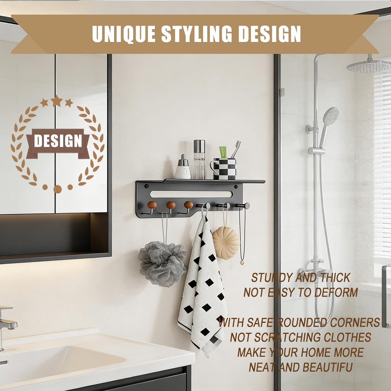Coat Hooks for Wall, Thickened 5 Hooks No Nail Adhesive Hooks, Towel Hanger for Bathroom, Door Hanger Hooks, Hooks for Hanging Hat Key Towel Purse Robes Mudroom Entryway