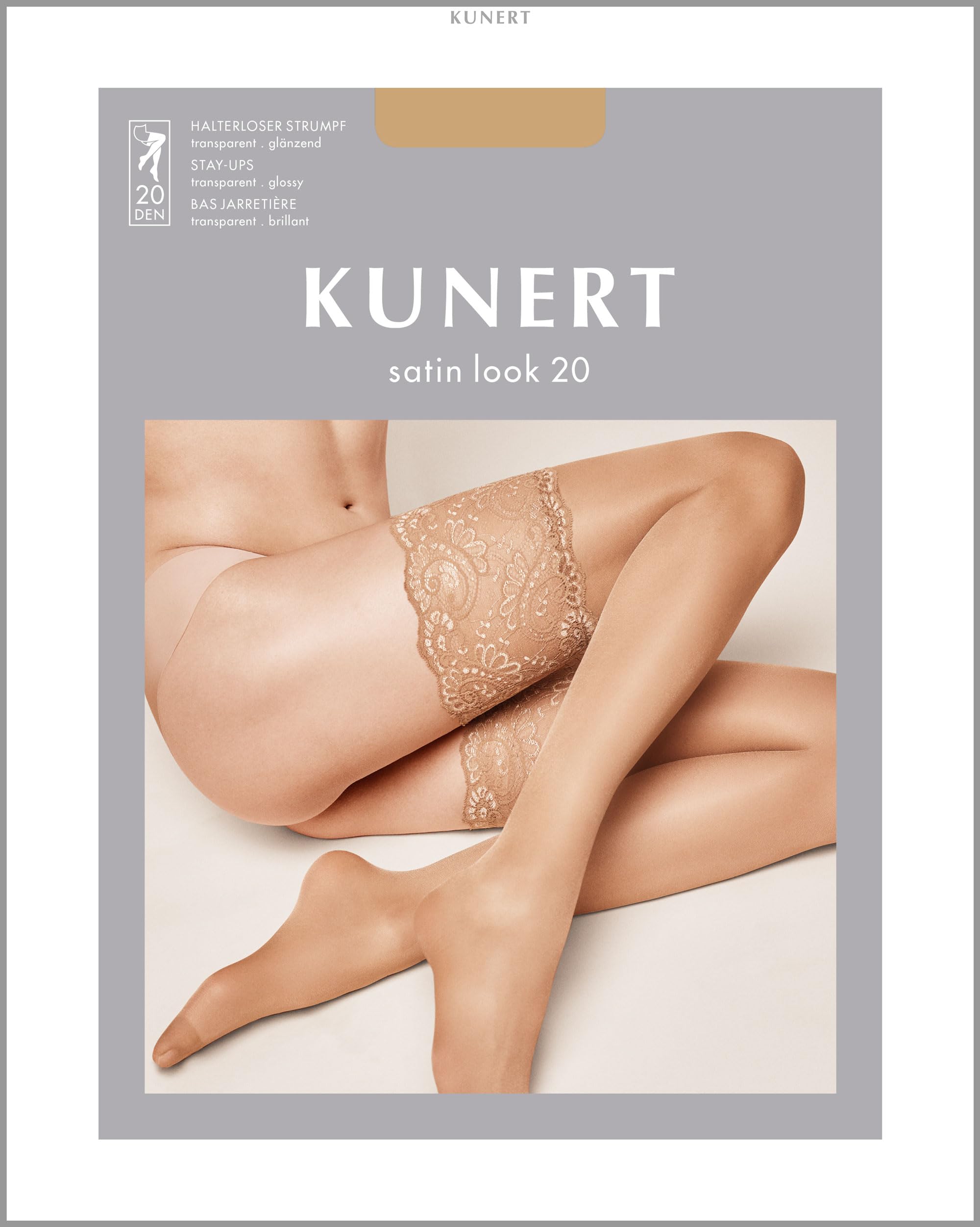KUNERT 124000 damskie pończochy satynowe 15 DEN bez uchwytu, nylonowe pończochy z połyskiem, czarny (Black 0500), 38 EU