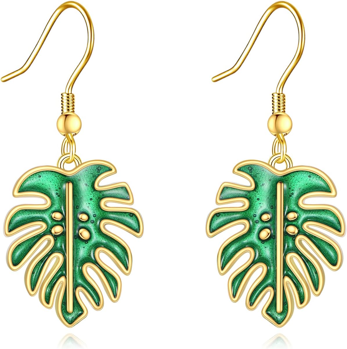 YAFEINI 18K Gold Plated Palm Leaf Earrings 925 Sterling Silver Monstera Leaf Dangle Earrings Tropical Plant Jewelry Gifts for women