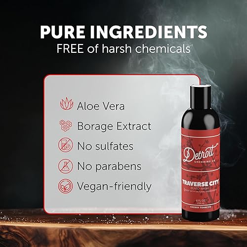 Miniatura 4 de Detroit Grooming Co. Beard Wash - Champú para barba para hombre, limpia y refresca profundamente las barbas, aloe vera con aceites esenciales,