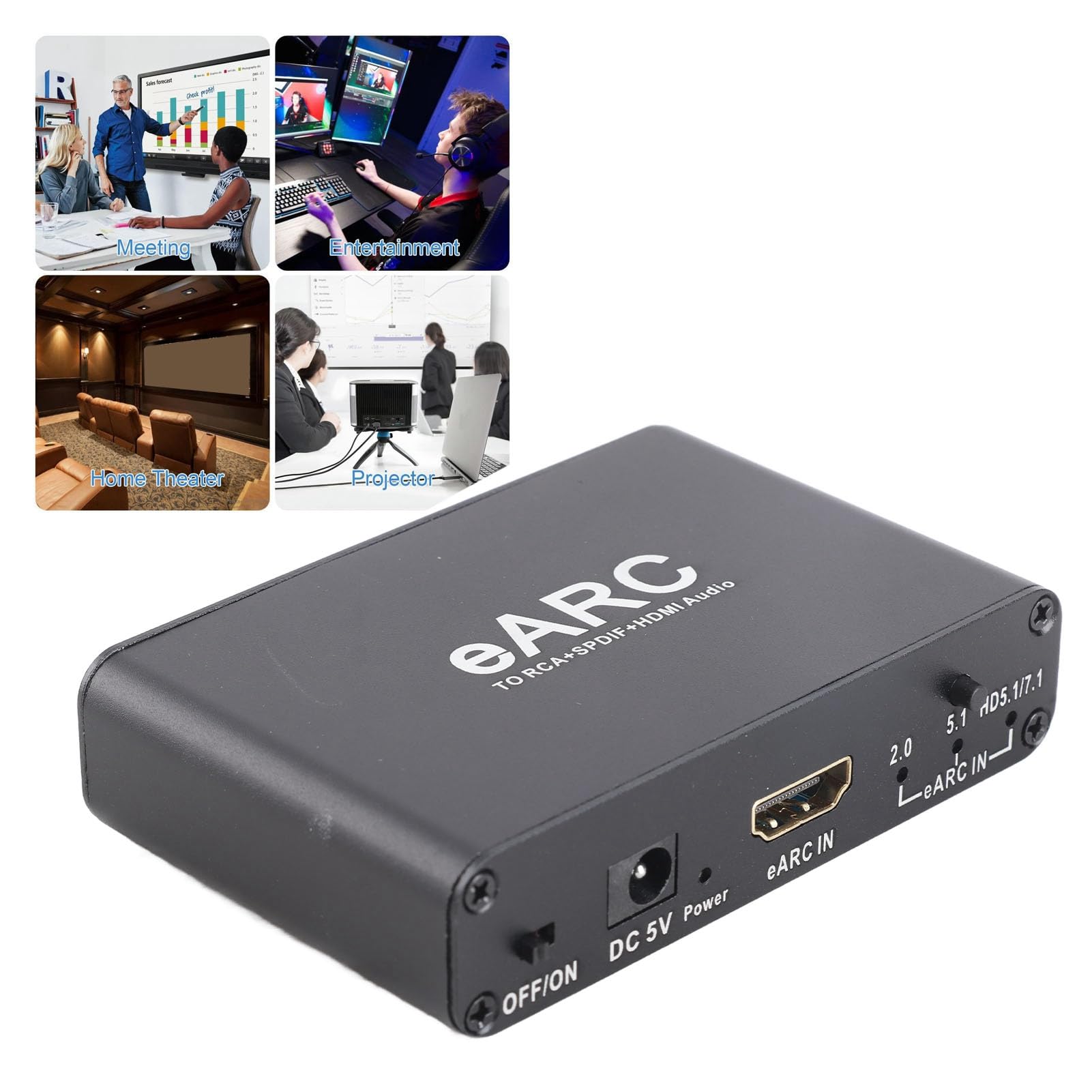 Fockety Estrattore EARC, Estrattore con Uscita Ottica da 3,5 Mm a 24 Bit 192 KHz su Convertitore, Convertitore Digitale-analogico con Controllo del Volume per Amplificatore per Altoparlanti HDTV
