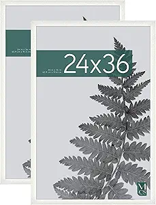 MCS Studio Gallery 24x36 Poster Frame White Woodgrain, Vertical & Horizontal Wall Hanging Large Picture Frame for Photos, Posters & Art Prints (2-Pack)