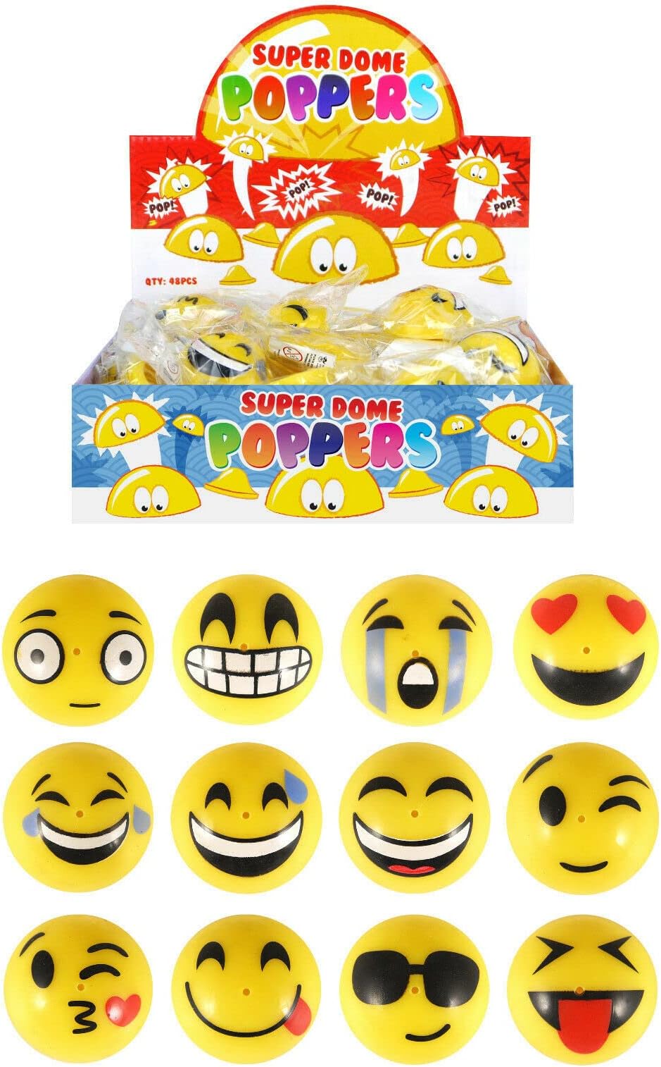 Smiley Face Dome Poppers Fidget Toy Happy Smile Popping Emoji Face Toys Party Bag Fillers (One Size, 12)