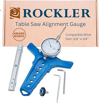 Rockler Table Saw Alignment Gauge - Precision Dial Indicator Table Saw for Parallelism & Safe Cuts Adjustable Fit Miter Fence Gauge w/Aluminum Miter Bar, Hex Key Woodworking Tools