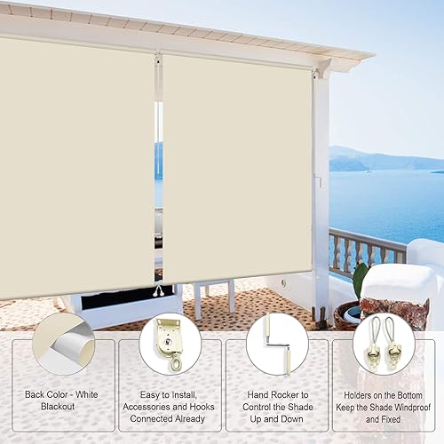 Vista 21 de Sunbox Persianas enrollables impermeables sin cordón para exteriores, tejidas a prueba de viento, persianas enrollables, privacidad y protección UV