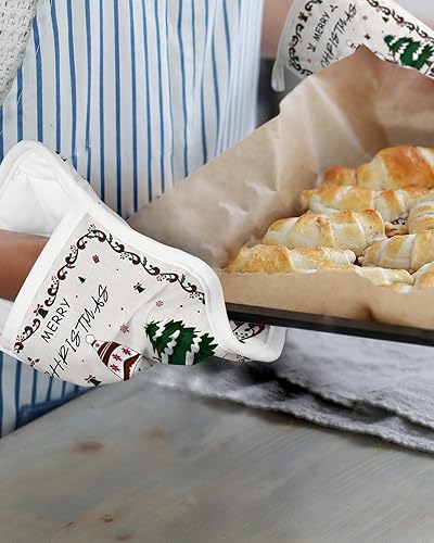 Miniatura 6 de Christmas Snowman 2Pcs Pot Holders for Kitchen,Non Slip & Heat Insulation Terry Cloth Potholder Set with Pocket,Thick Hot Pad Oven Mitts Trivet