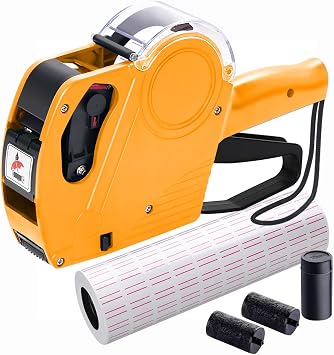 MX5500 Pricing Tag Gun with 5150 pcs White Label Gun Stickers & 2 Extra Inker Rollers, Pricing Label Gun, 8 Digits Retail Pricing Gun and Labels for Grocery Store, FoodYellow