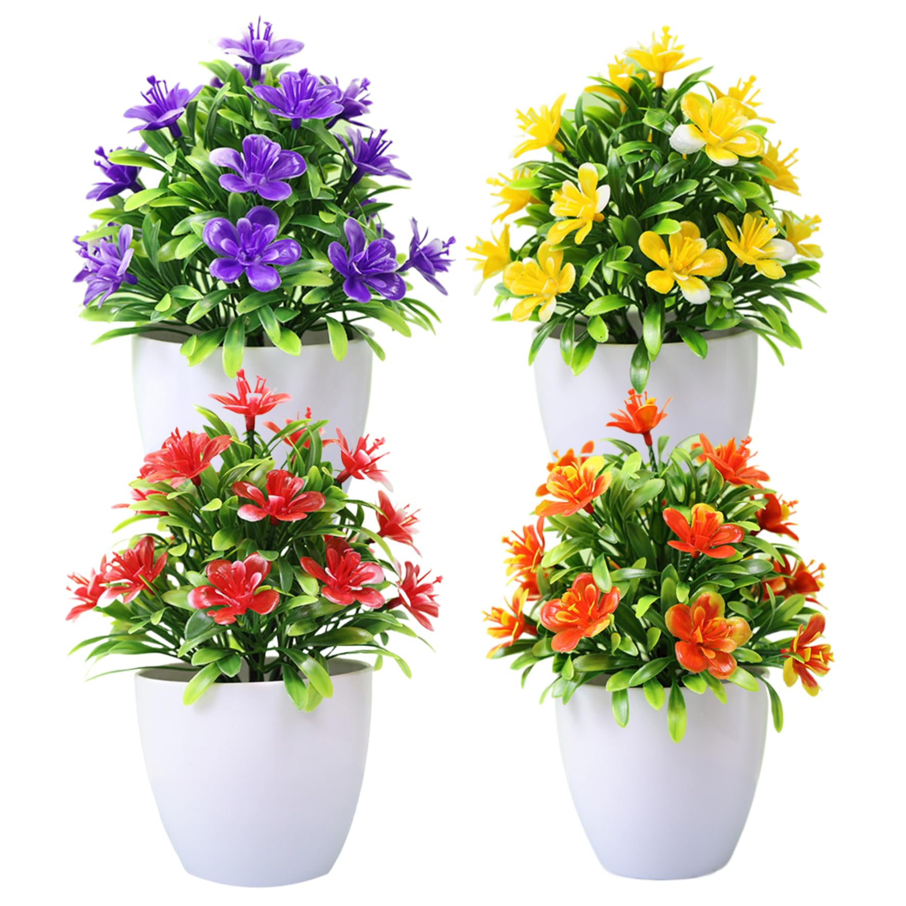 Fleurs artificielles en pot (lot de 4), plantes synthétiques pour décoration de maison