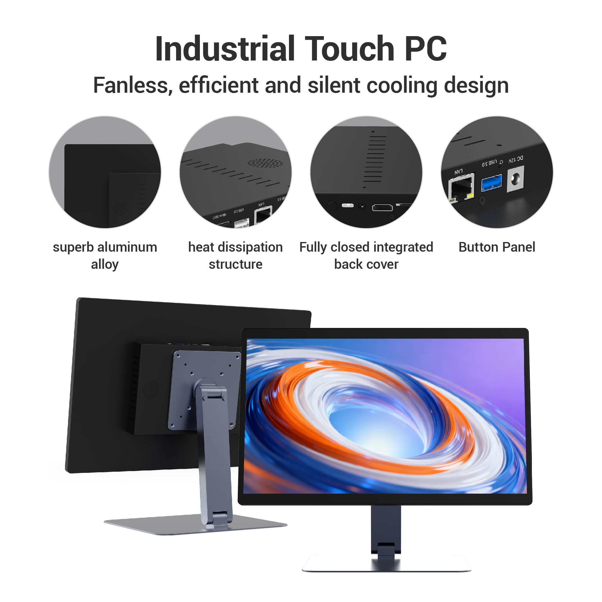 Panel PC-HEIGAOLAPC Industrie Touch Panel All in One 21.5 Zoll mit Schwenkhalterung, Touchscreen PC Android 12 RK3399 4GB RAM 64GB ROM, 1920*1080 IPS, HDMI 2.0, Type-C3,0, USB3.0*1, USB2.0*1, RJ-45