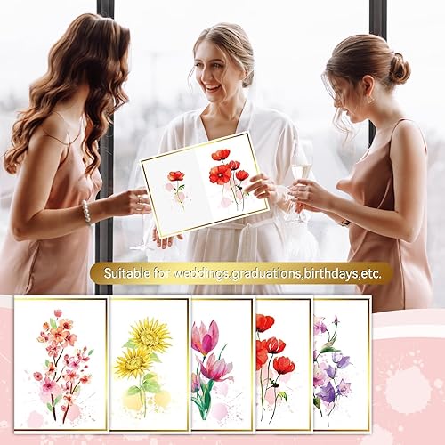 Miniatura 4 de gisgfim 5 tarjetas de flores de acuarela jumbo, tarjeta de felicitación floral grande, diseños de lámina dorada con sobres, libro de invitados