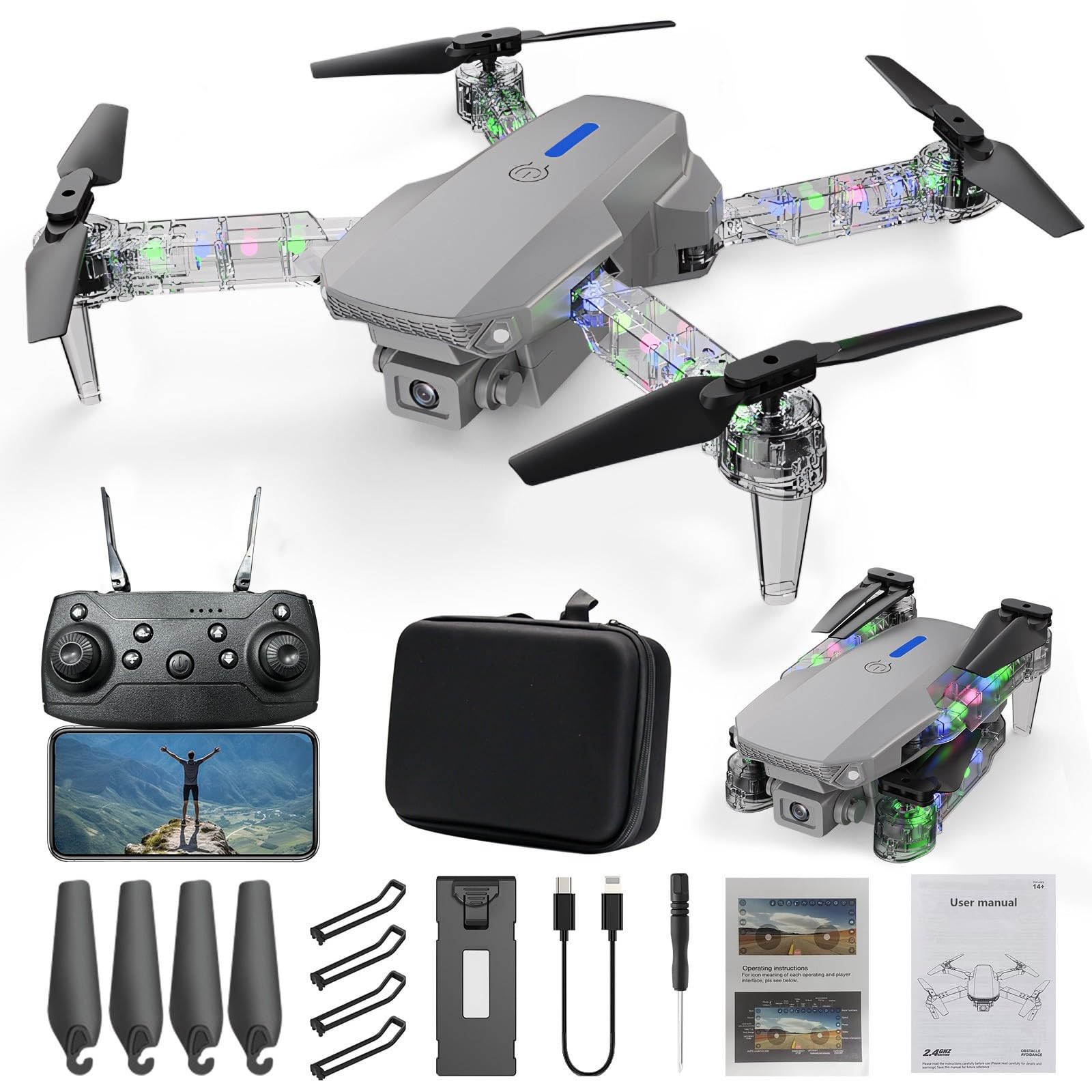 Drone With 1080P HD FPV Camera Remote Control Toys Gifts For Boys Girls With Altitude Hold Headless Mode Start Speed Adjustment