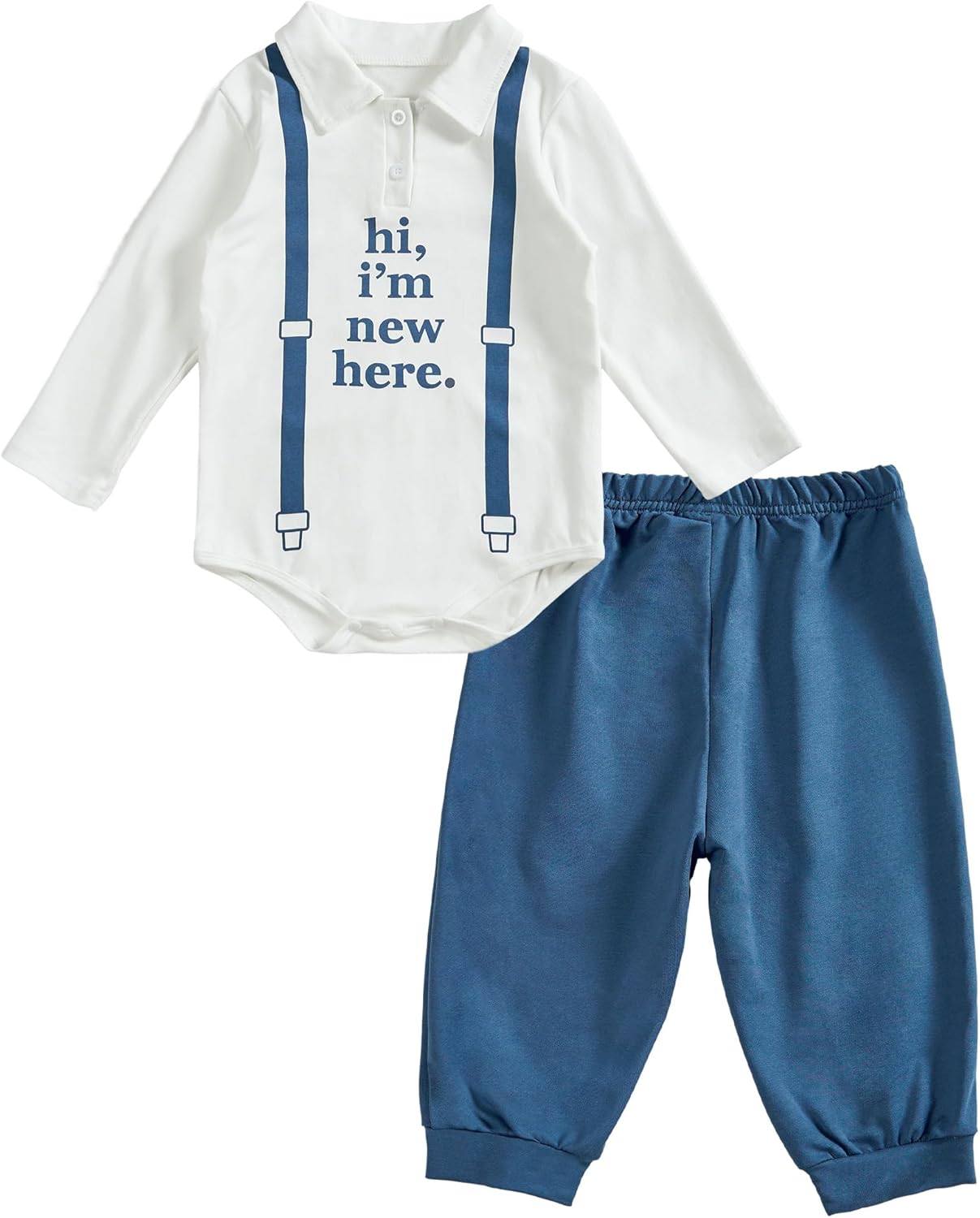 Toddler Baby I'm New Here Crew Long Sleeve Snap Closure Romper Top Jogger Pants Set Cute Fall Winter Clothes Set - Image 8