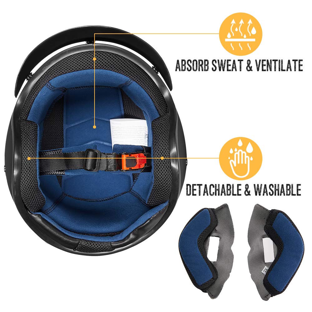 ILM 3/4 Open Face Motorcycle Helmets, Retro Vintage Moped Helmet for Men Women, Scooter ATV