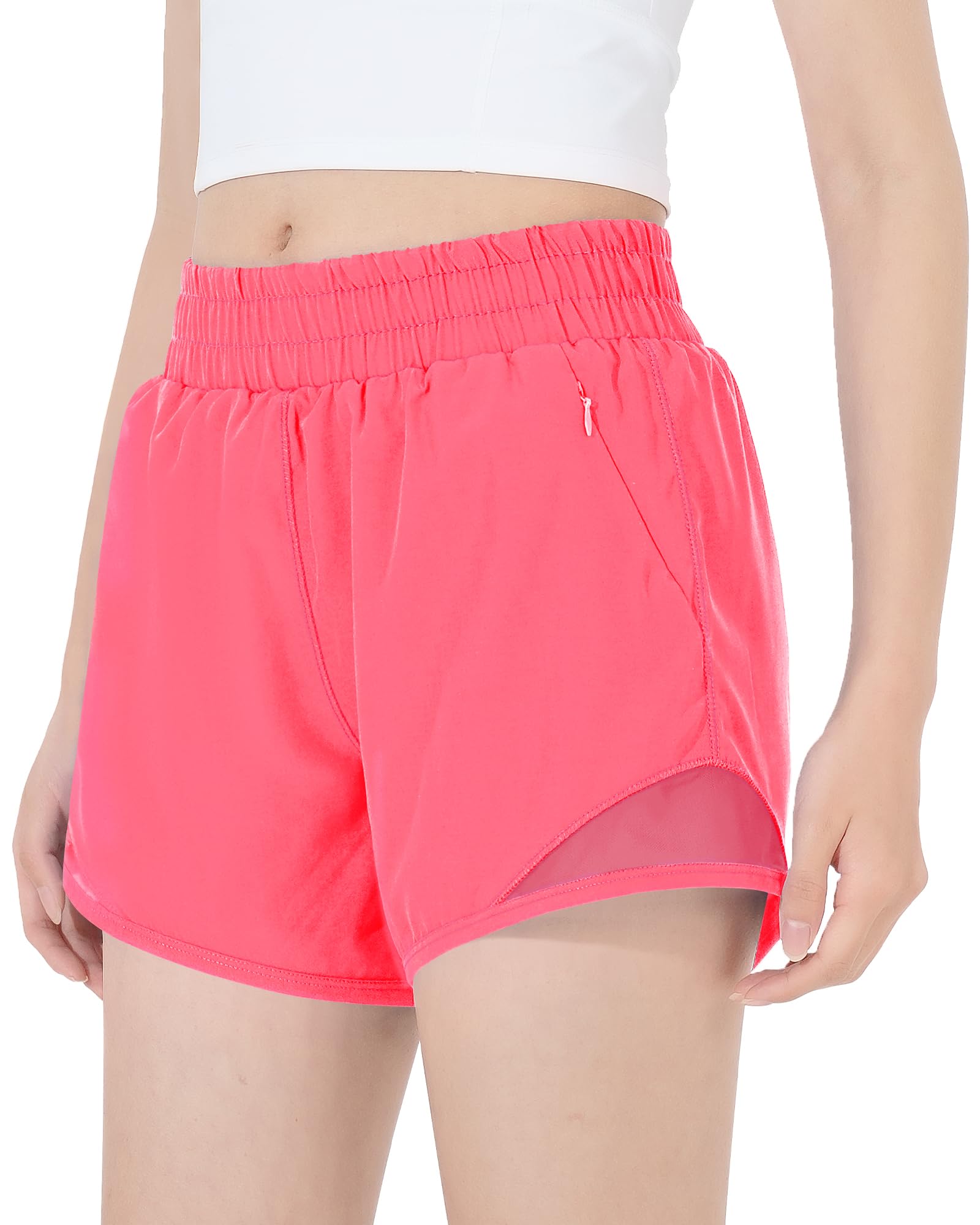 HASMES Girls Athletic Shorts with Zip Pockets Lightweight Running Soccer Shorts for Kids 5-14Y