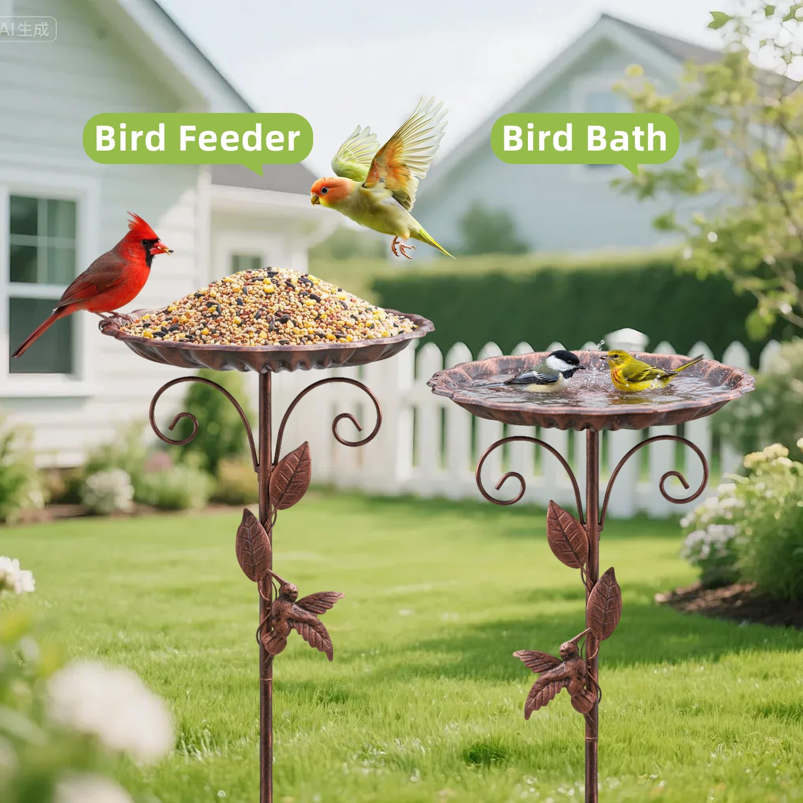 Abbeveratoio per Uccelli in Piedi Grande con Base Stabile, Ideale per Esterni Giardino Balcone Cortile, Uccelli Selvatici E Decorazione da Giardino