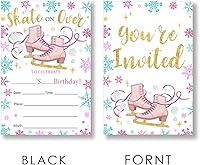 Vista 3 de EUDOSI Juego de 20 invitaciones para fiesta de cumpleaños de patinaje sobre hielo, con sobres, tarjetas de invitaciones de cumpleaños, de doble cara