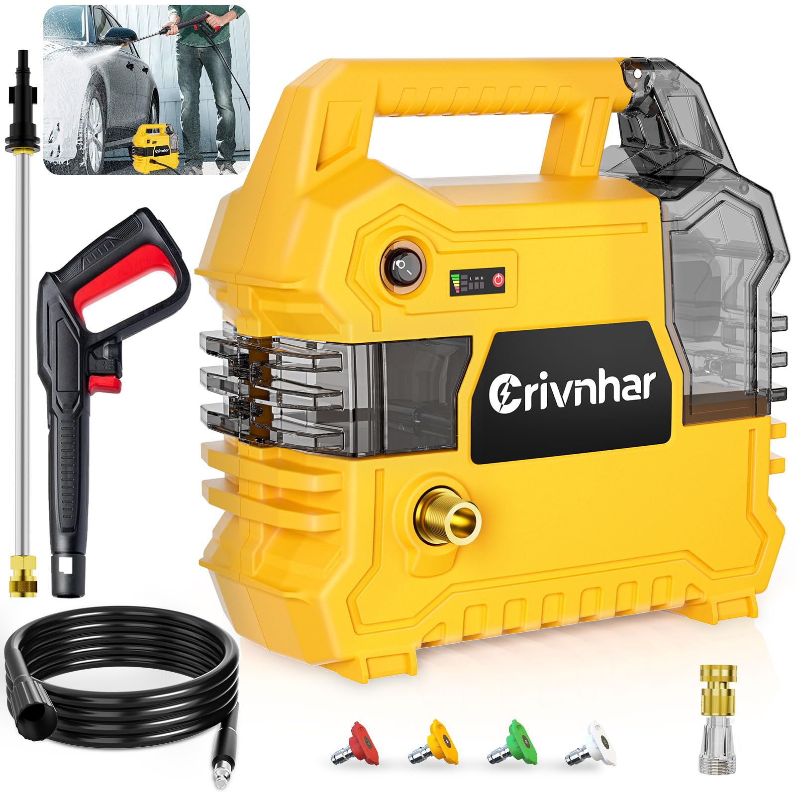 Cordless Electric Pressure Washer Compatible for DEWALT 20V Battery 1015 PSI Cordless Power Washer with Brushless Motor 9000 RPM, 4 Nozzles for Car Floor Patio Wall Cleaning (Battery Not Included)