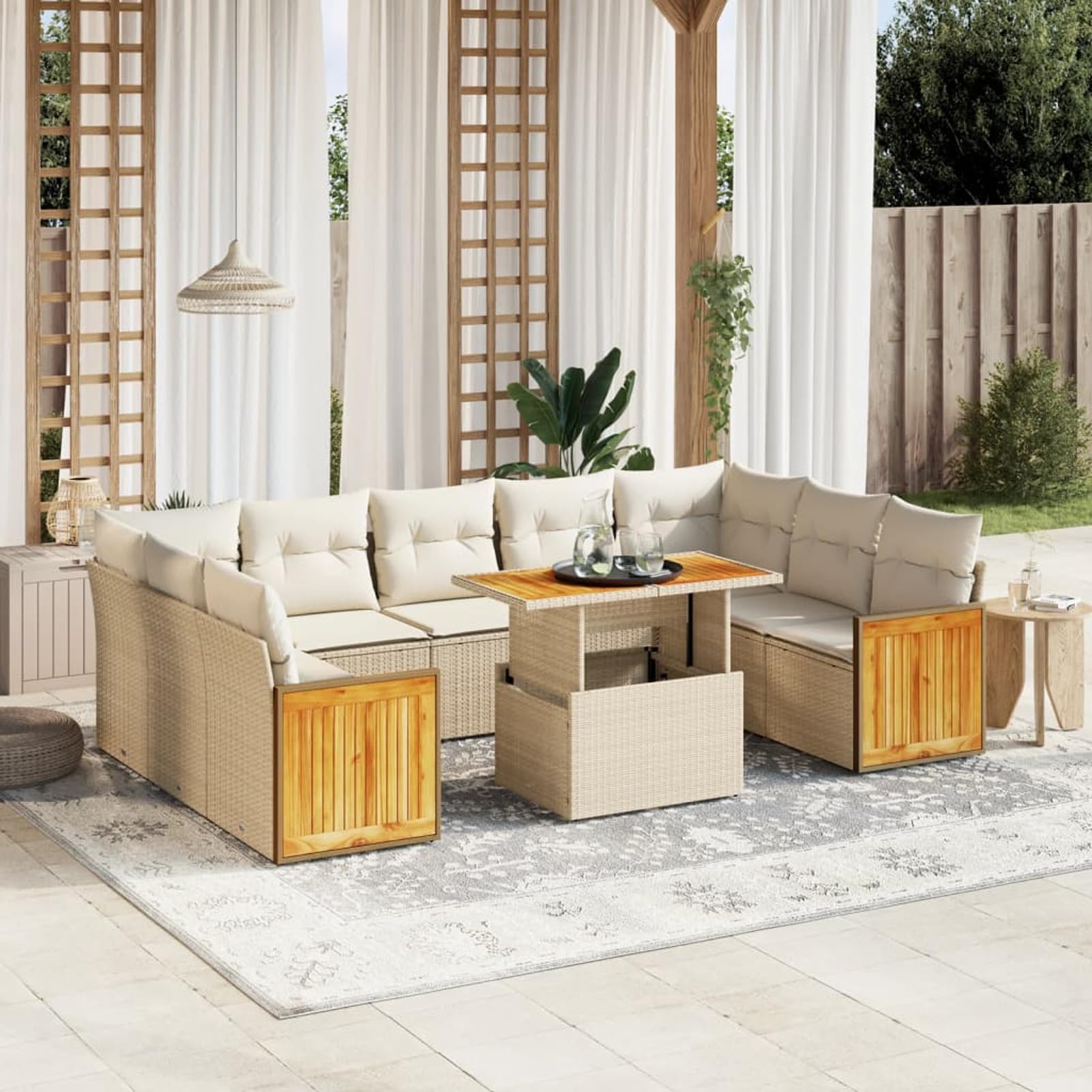 Set Divano da Giardino 10 pz con Cuscini Beige in Polyrattan,Set di Conversazione per Patio,Set Salotto da Esterno,Set Divano da Giardino Esterno-3274103