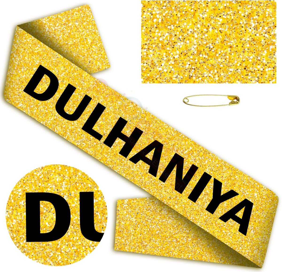 Propsicle Golden Glitter Satin Bride to Be Sash with Black Dulhaniya Text, Bridal Shower, Bachelorette Party, Mehndi, Wedding Celebration Accessory - Pack of 1