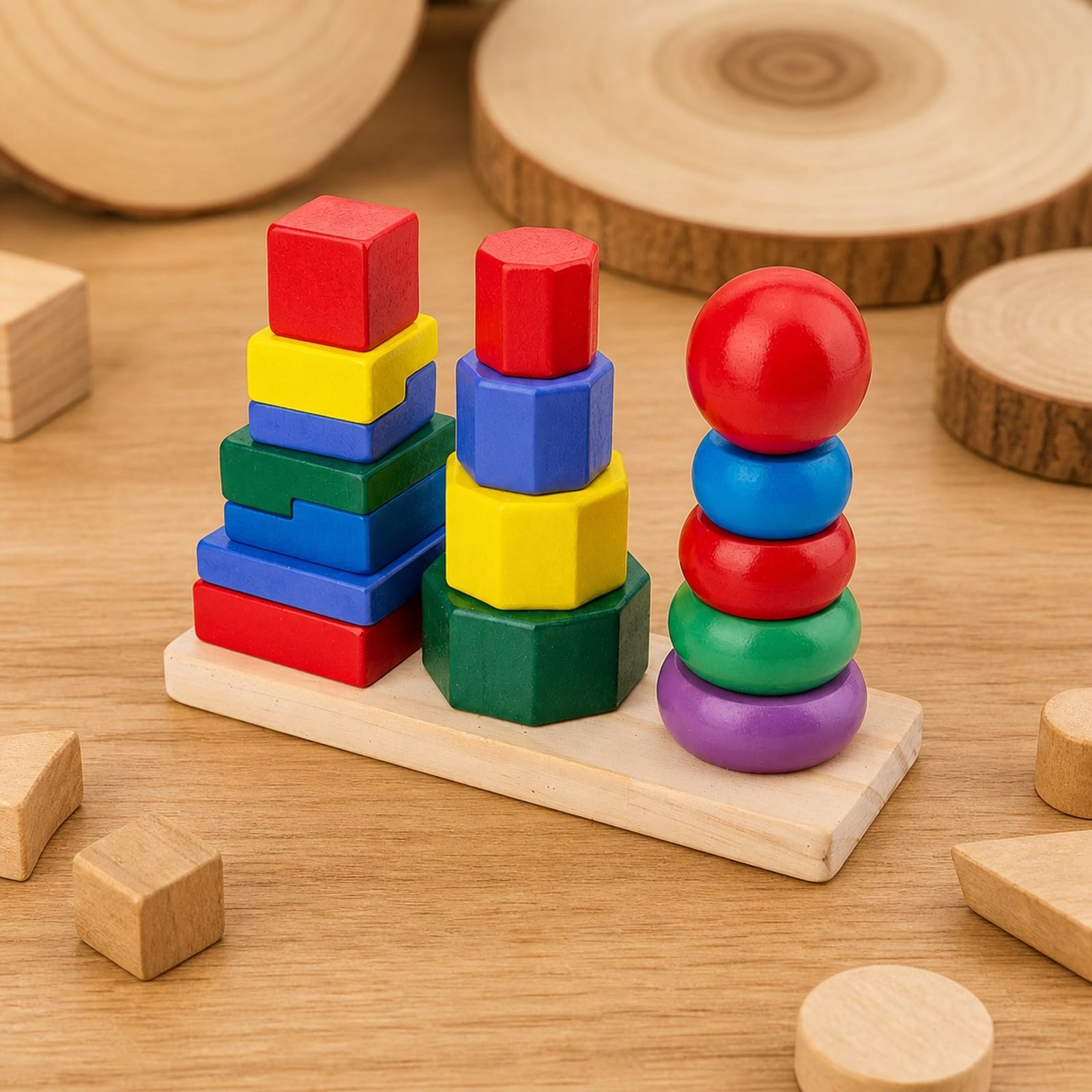 Child-Centered geometrisches Stapel- und Sortierspielzeug aus abgerundete Kanten Stapelspiel mit geometrischen Figuren für Spielzimmer, Groß