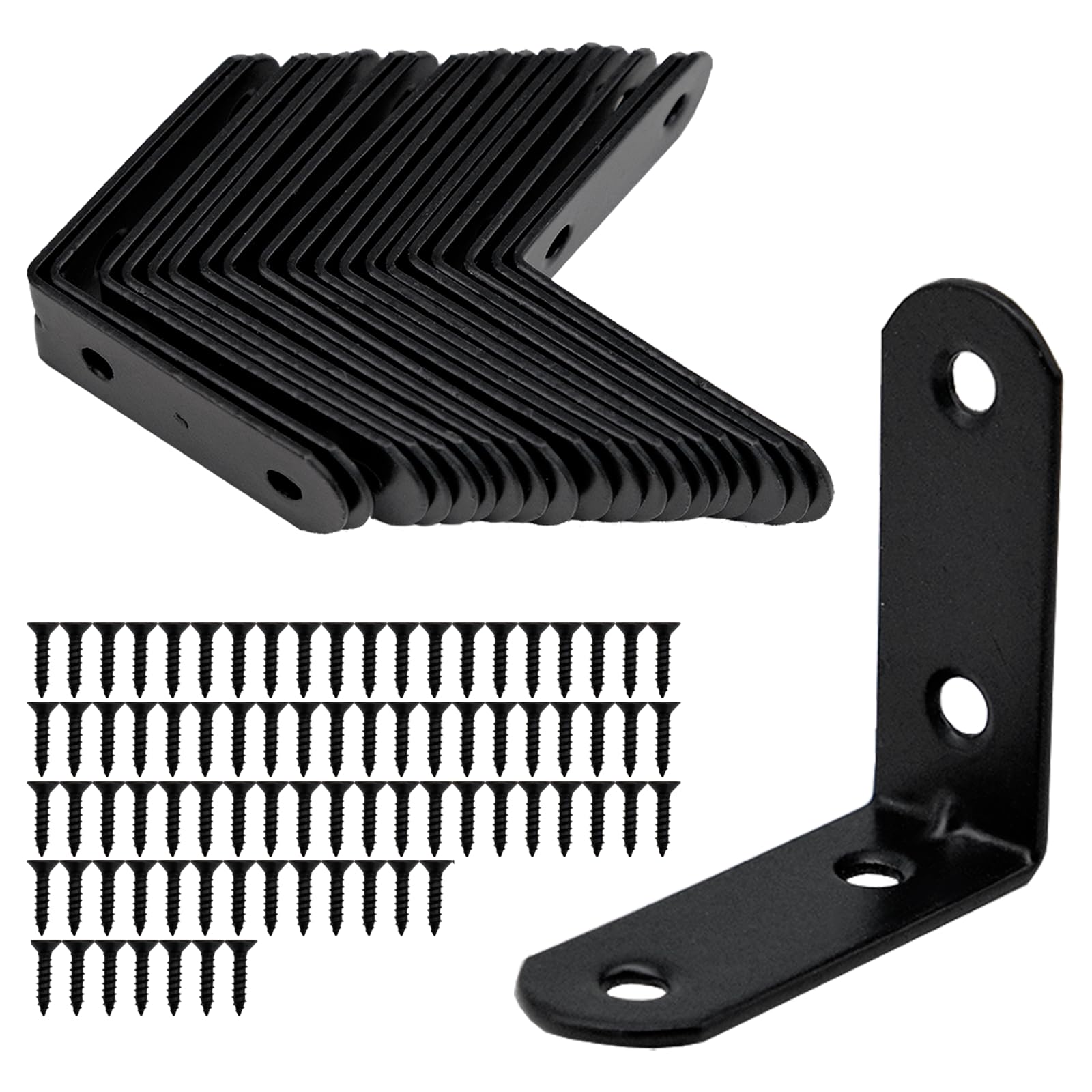 20Pcs L Angle Brackets with Screws for Furniture Repair, Wall Shelving, DIY Woodworking and Corner Reinforcement 50 x 50 x 18mm Black