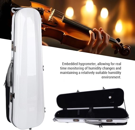 Luocute 4/4 Violin Case, Carbon Fiber Violin Hard Case with Passwork Lock Hygrometer Shoulder Strap(White)
