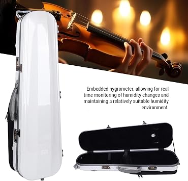 Luocute 4/4 Violin Case, Carbon Fiber Violin Hard Case with Passwork Lock Hygrometer Shoulder Strap(White)
