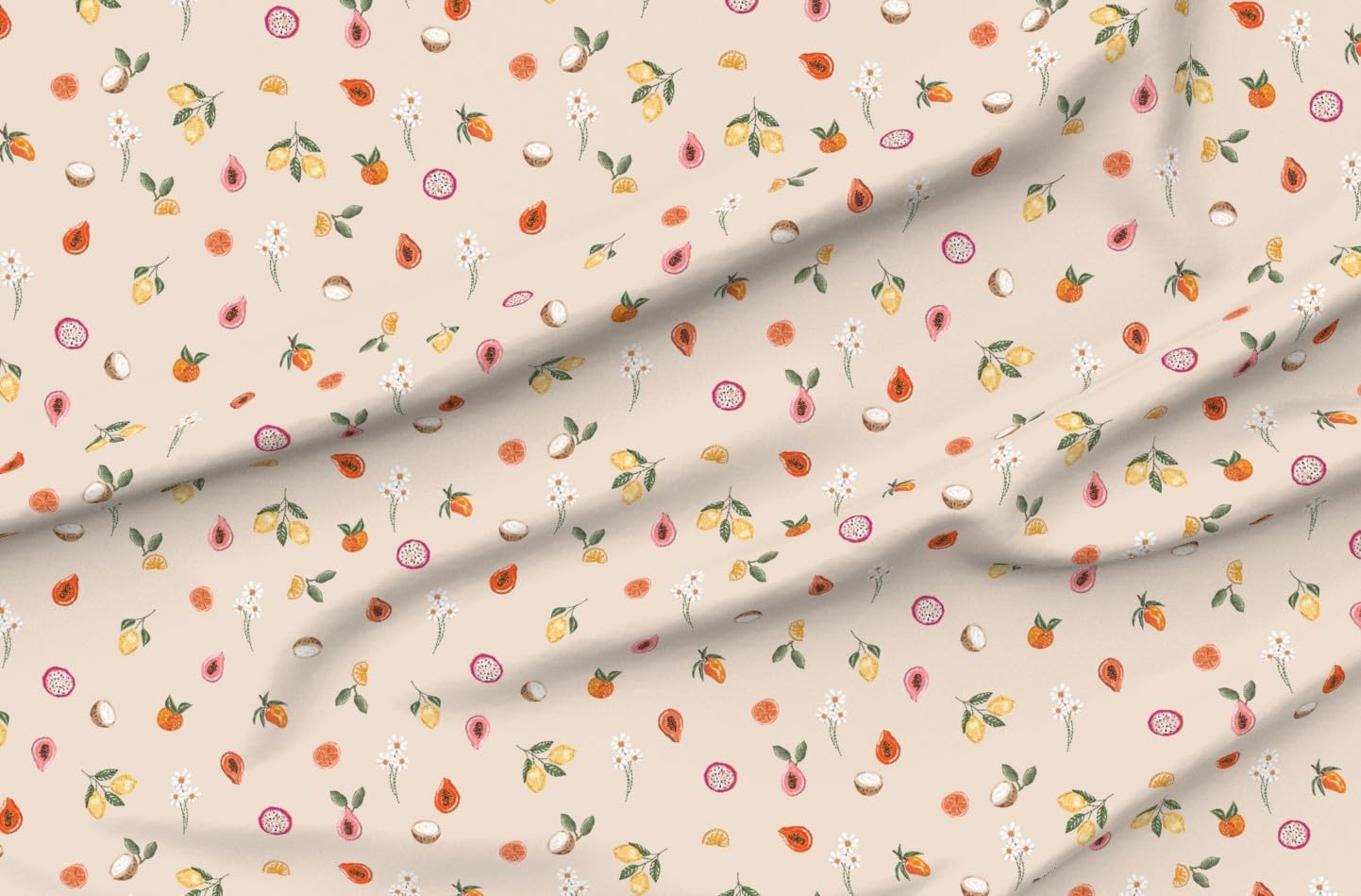 Spoonflower Fabric - Little Fruit Small Scale Beige Tan Summer Floral Mango Dragon Papaya Printed on Petal Signature Cotton Fabric Fat Quarter - Sewing Quilting Apparel Crafts Decor