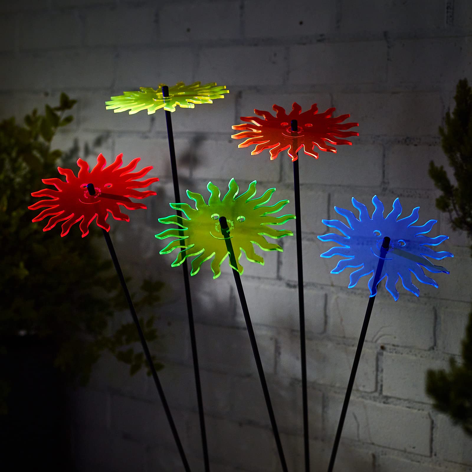 SunCatcher ozdoby ogrodowe uśmiechnięte słońce zestaw 5 dużych palików ogrodowych 75 cm wysokości 75 cm wysokości do wewnątrz na zewnątrz piękny prezent dla ogrodnika, kolor: różne kolory